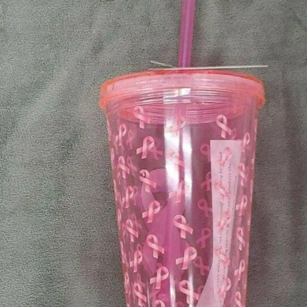 Spoontiques Insulated Tumbler‎ Straw Pink Ribbon Breast Cancer Awareness Cup